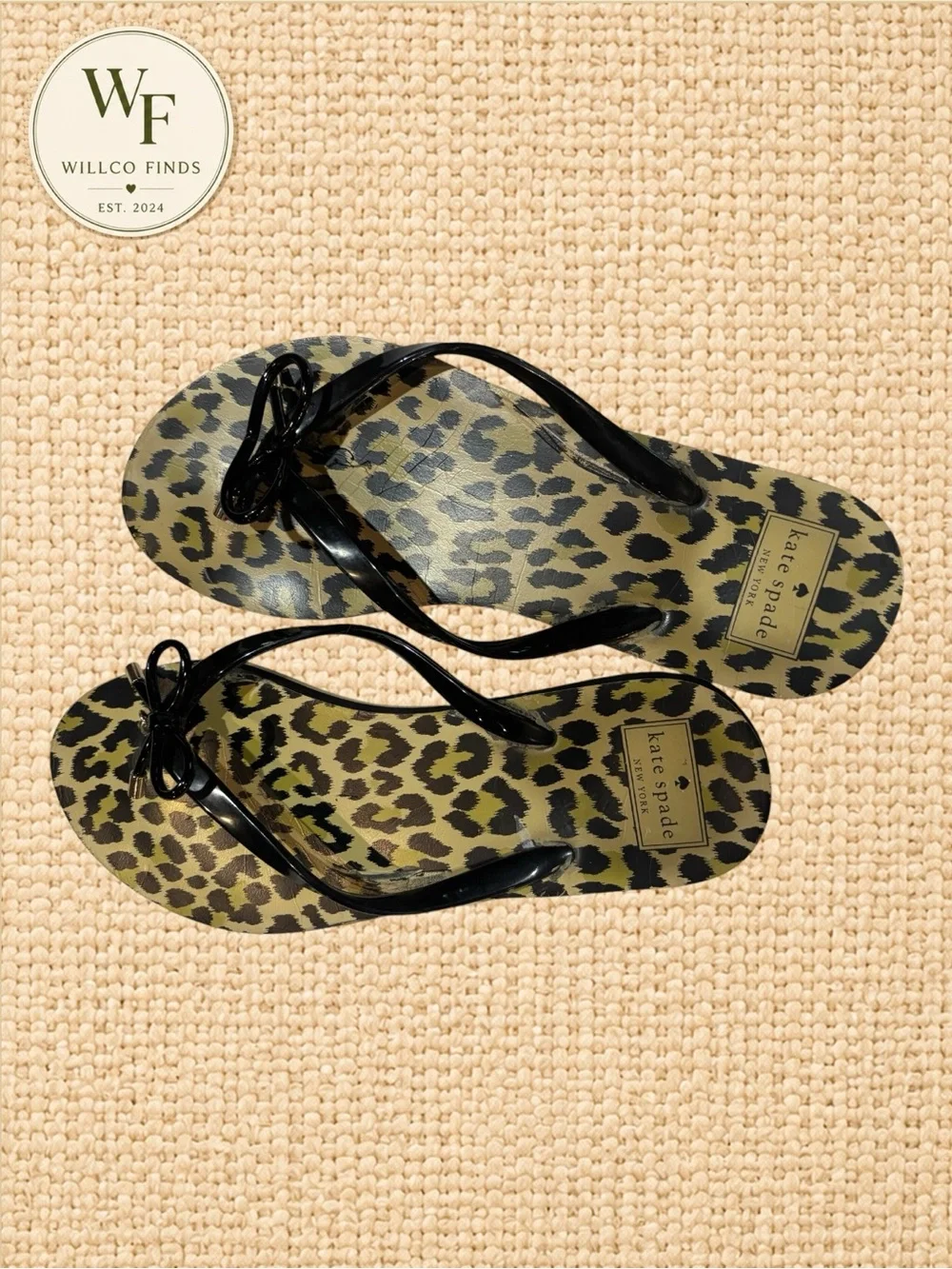 kate spade Leopard Print Jelly Flip Sandals in Black and Olive